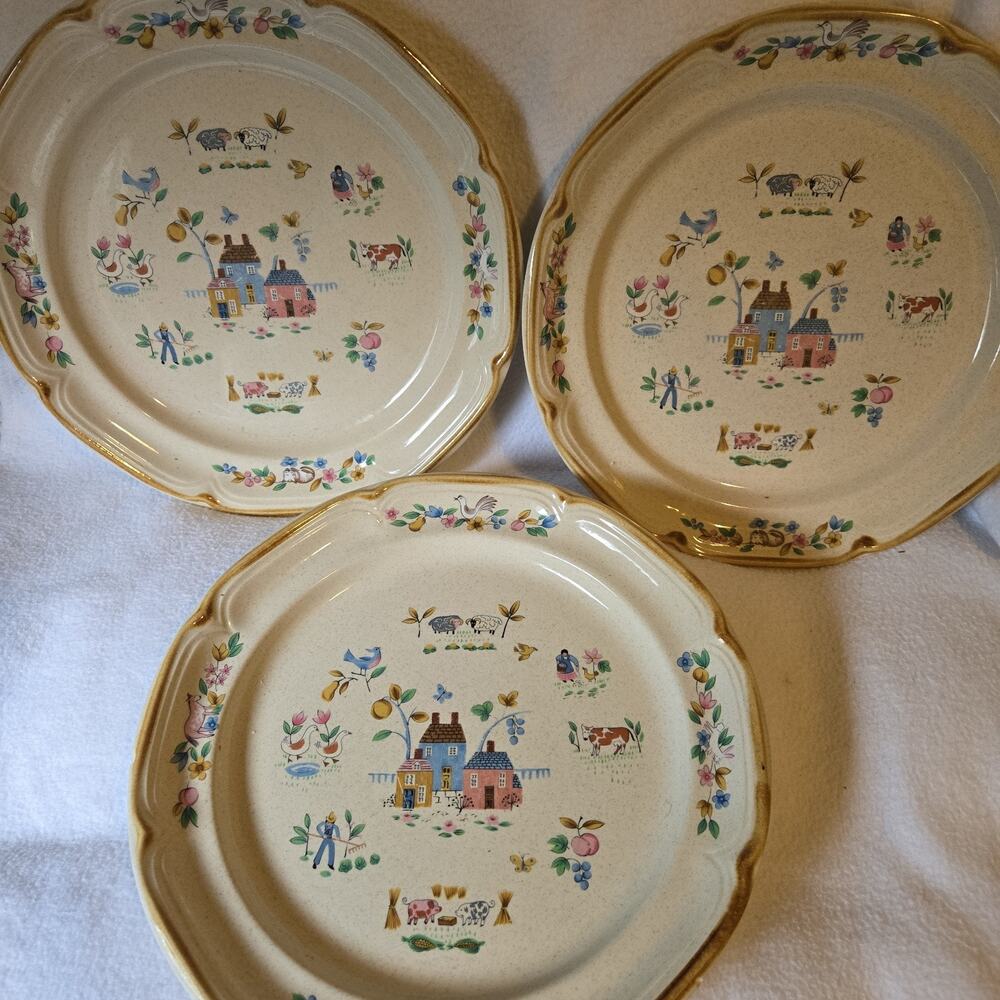 International Heartland Dinner Plates 3 Stoneware Japan Chips On Back See Pics